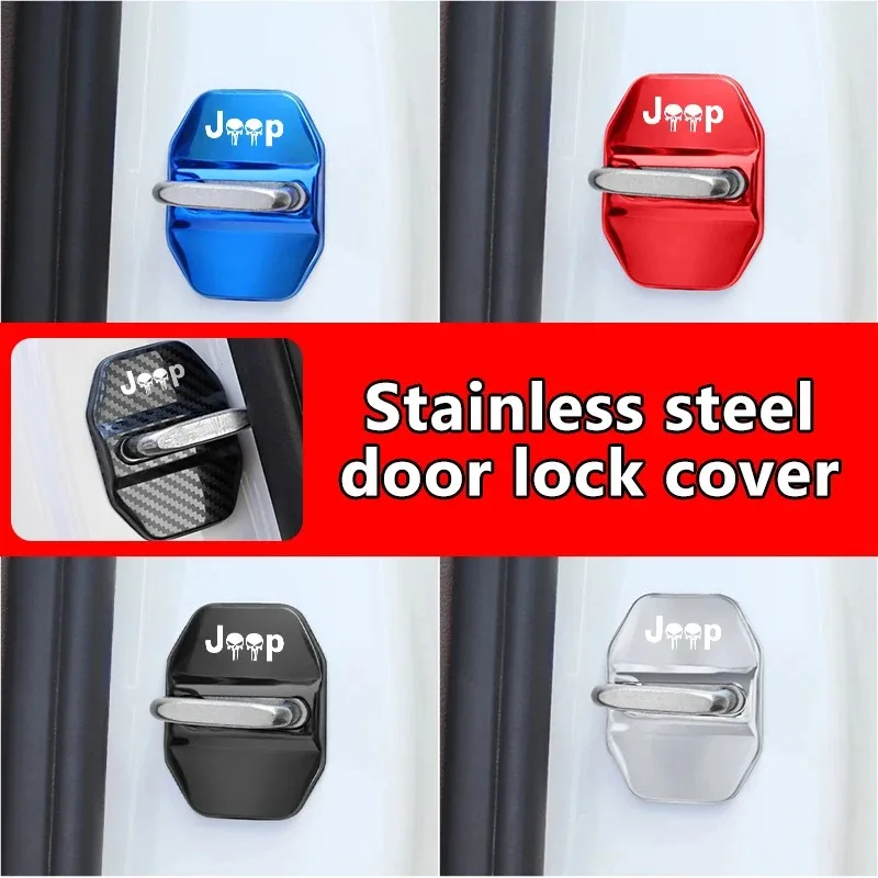 

4 Pack Stainless Steel Car Door Lock Cover for Jeep Wrangler JK JL Renegade Compass Grand Cherokee Gladiator - Auto Accessories