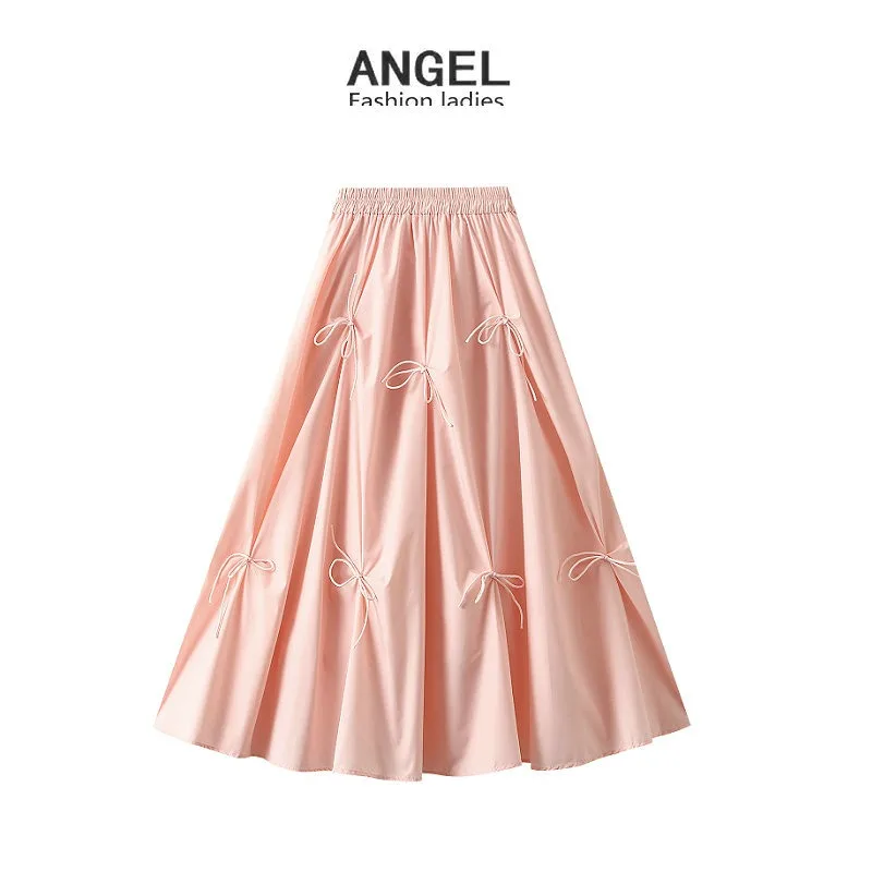 

Sweet Bow Half-body Skirt 2024 Female Summer High Waist A-line Semi-skirt Senior Temperament Loose Harajuku Y2k Umbrella Skirt