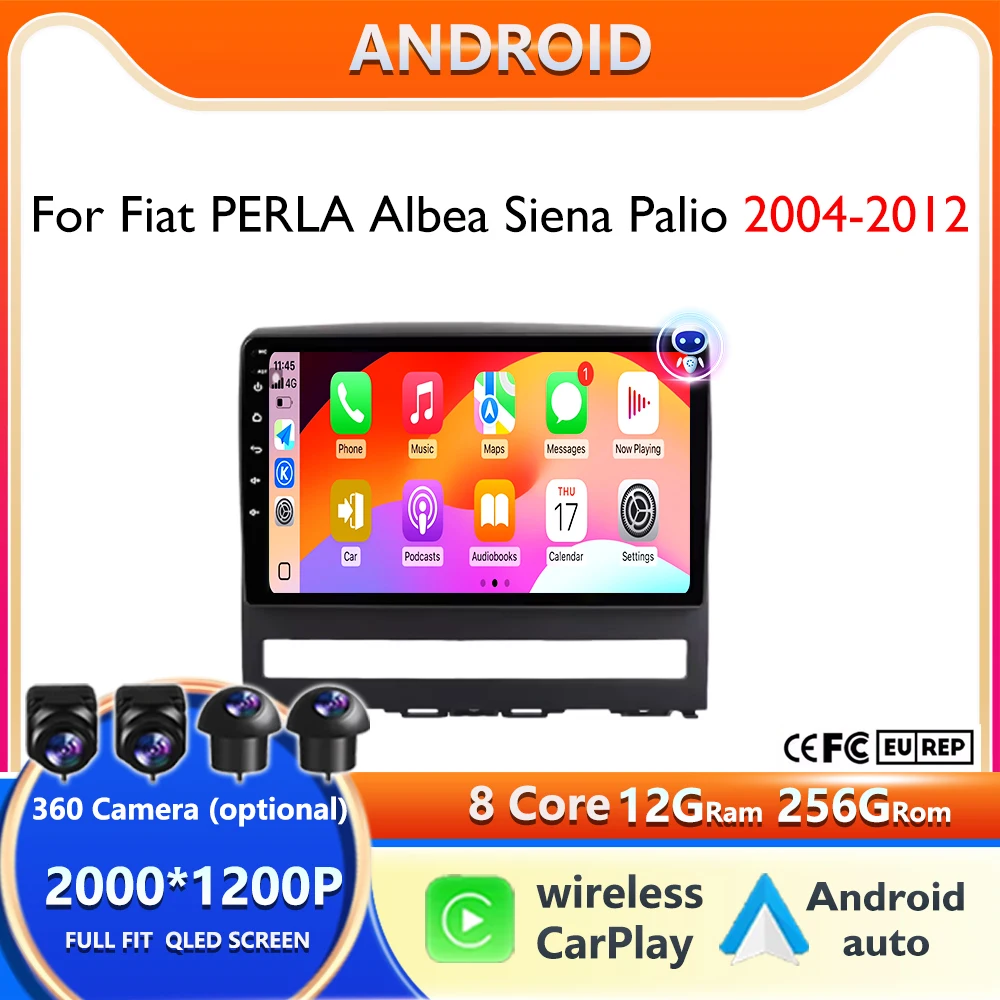 

4G+WIFI 2 din Android 14 Radio Car Multimedia Player For Fiat PERLA Albea Siena Palio 2004-2012 Carplay Stereo GPS Navigator 2K