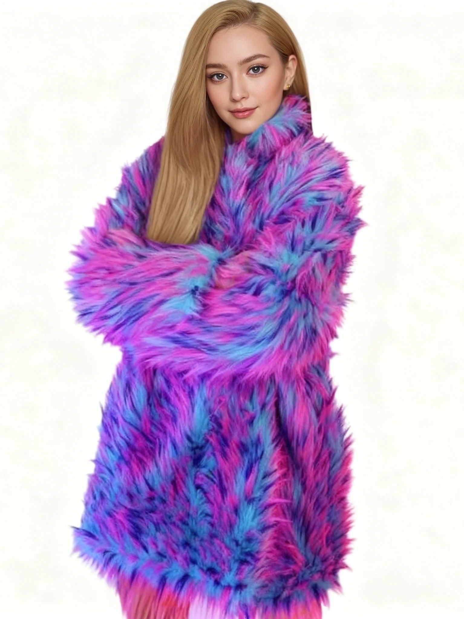 Winter Y2K Esthetische Felroze Blauwe Tie-dye Pluizige Kunstbontjas Dames Losse Warme Fuzzy Jas Party Streetwear Buitenkleding