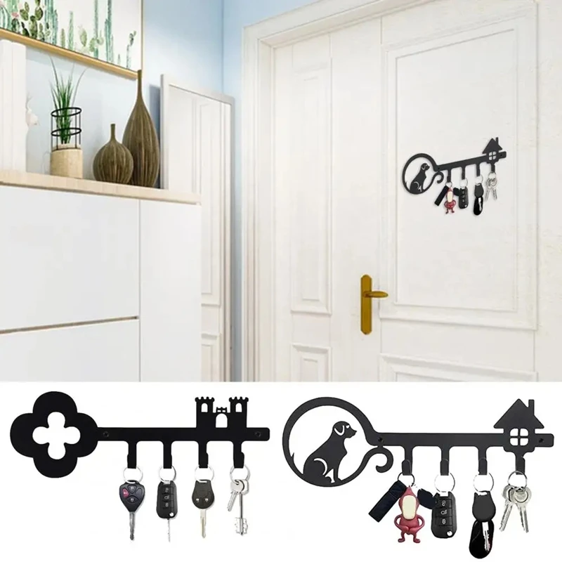 

Металлический держатель для ключей, 4 крючка, органайзер для ключей в прихожей, черный настенный органайзер в форме ключей, крючок для сумки, ключей для одежды