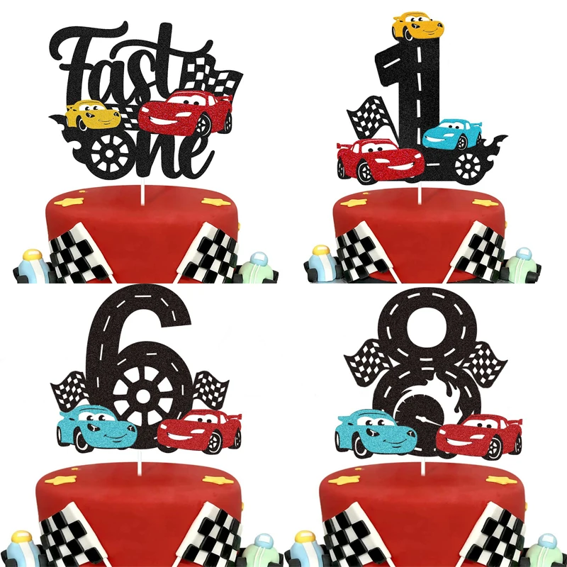 Disney Cartoon Lightning McQueen Car Theme Birthday Cake Topper Car Racing Boy Birthday Baby Shower Cake Decoration Supplies