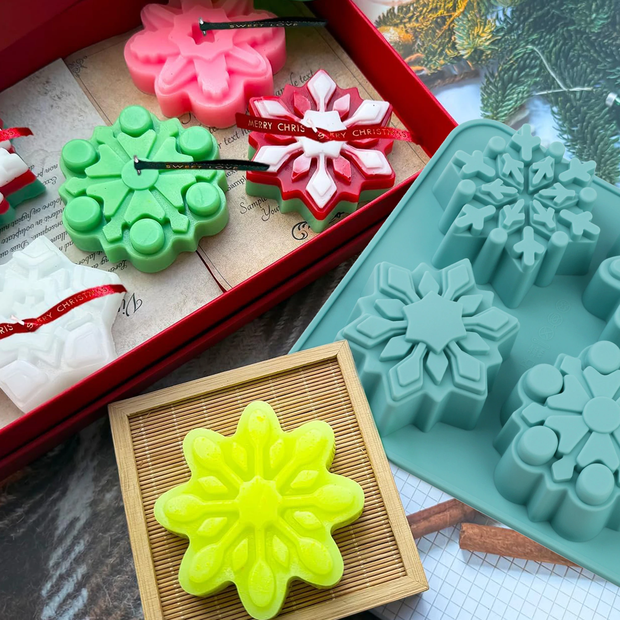 1 Stück Silikon-Schneeflockenform für Weihnachtsbacken, verdickte Form zur Herstellung von Schneeflockenkerzen, Desserts, Mousse und Süßigkeiten – Detail 5