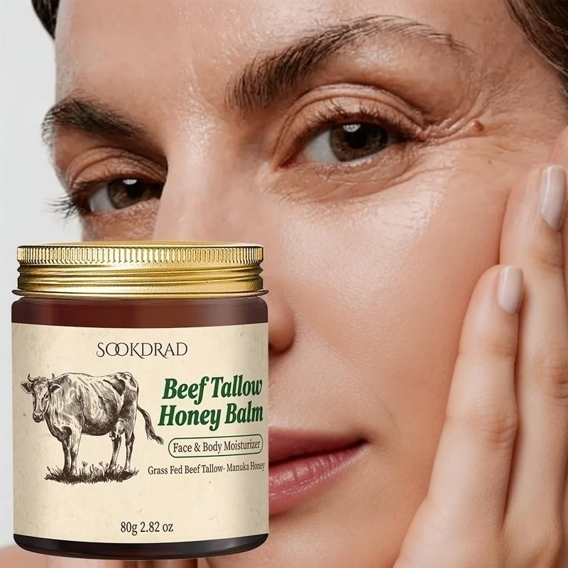 Beef Tallow Honey Balm, Grass-Fed & Manuka Honey, Face & Body Moisturizer, 80g, Daily Care