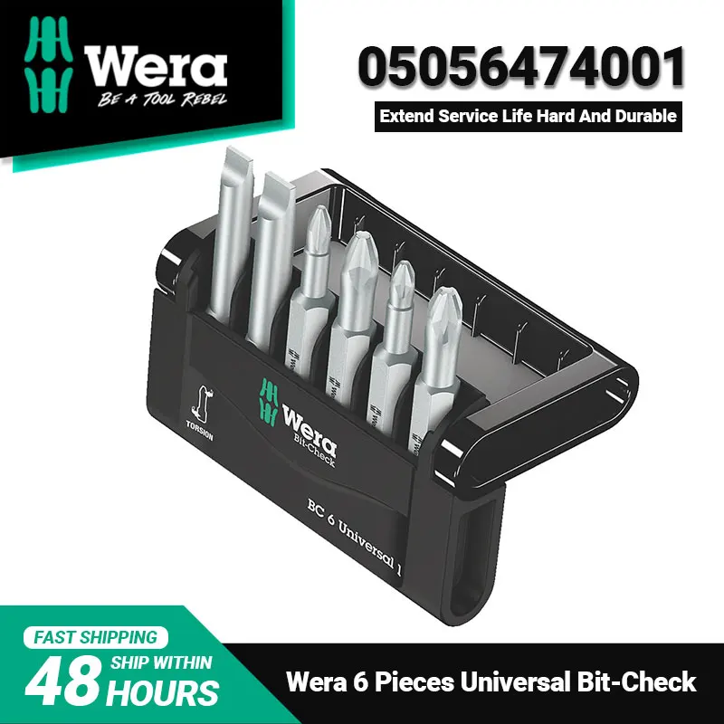 WERA 05056474001 Bit-Check 6 Universal 1 Bits Slotted/PH/PZ Screws Hard Durable and Long Service Life