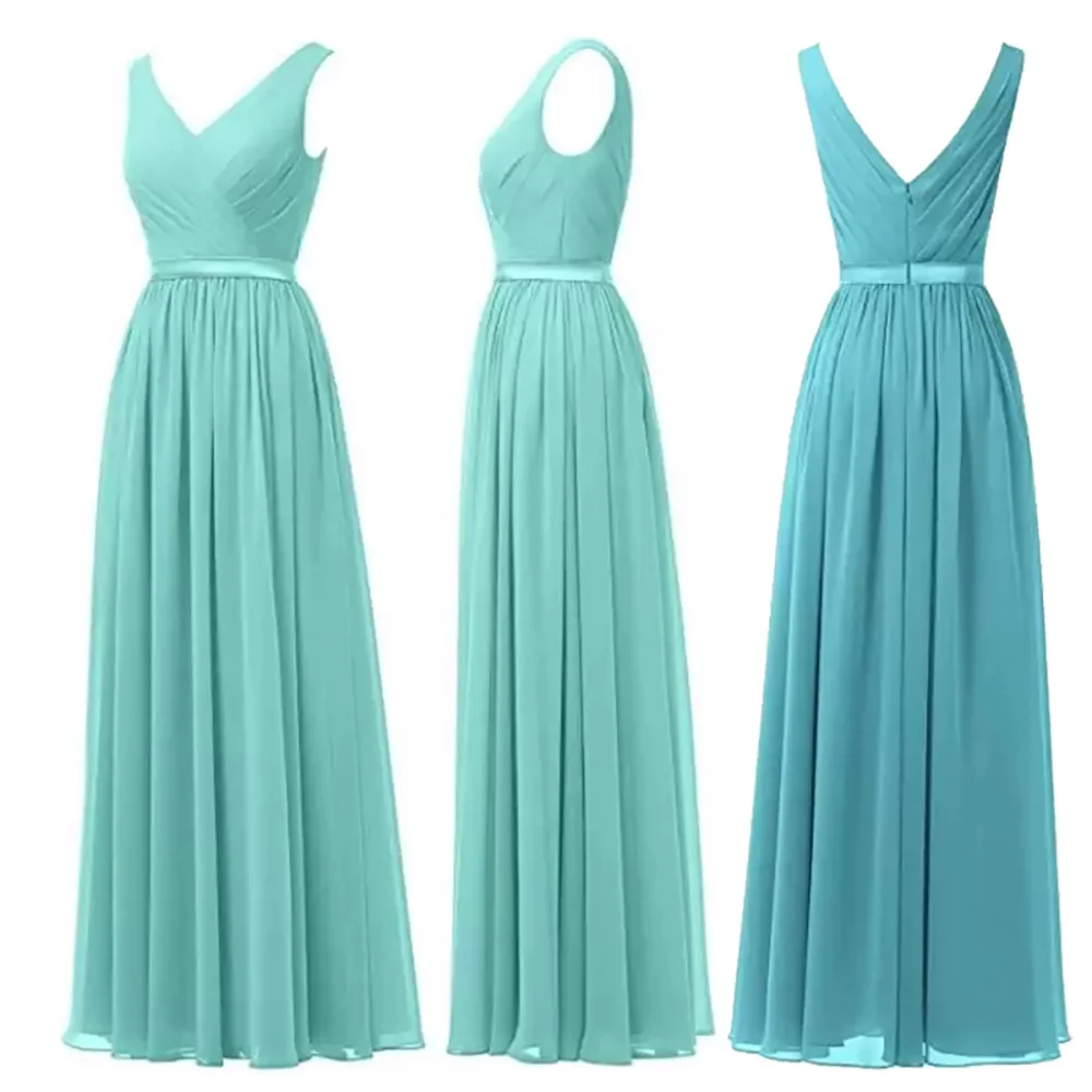 

A Line Chiffon V Neck Sashes Pleat Elegant Off Shoulder Bridesmaid Dresses Wedding Party Evening Formal Prom Zipper Back