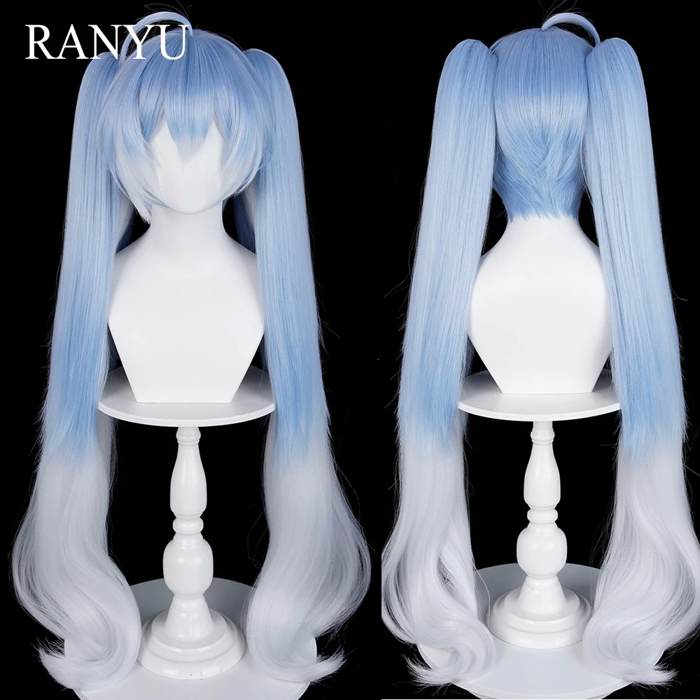

Длинный прямой синий парик омбре с белыми прядями, с двойным зажимом для хвоста, для косплея в стиле аниме и игр, пушистый парик для повседневной носки и вечеринок