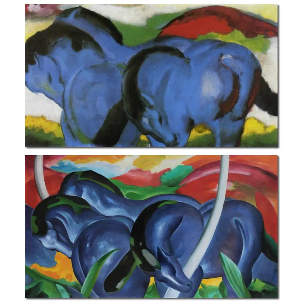 Extra Large Painting in Oils Franz Marc Little Blue Horses Hand Painted Canvas Art Abstract for Bright Spaces Office Wall Decor