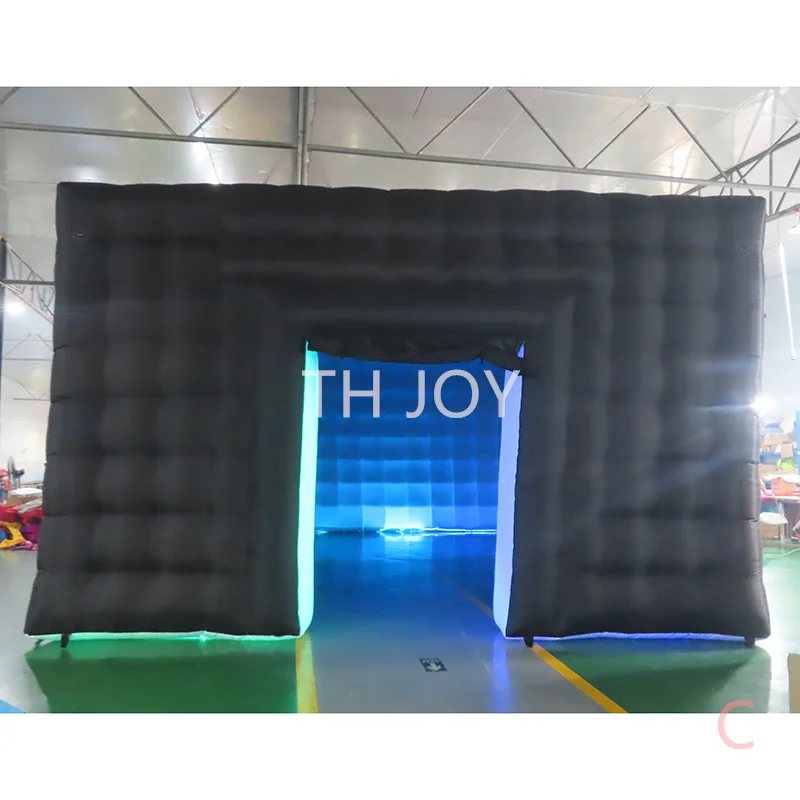 Navio aéreo rápido para porta, barraca inflável de cubo preto de 8x6m para boate de discoteca com luz LED