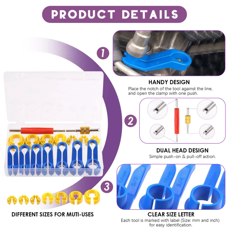 1 Set 7/16pcs Car Auto AC Line Disconnect Tool linea del carburante scollegare la linea del carburante Set di strumenti di scollegamento angolato