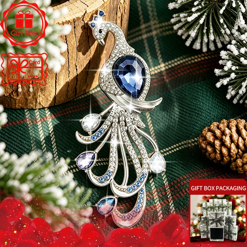 Peacock Brooch with Gift Box, 2026 New Style, Elegant and Fashionable. Wearing at Daily and Holidays. Good Gift Choices.