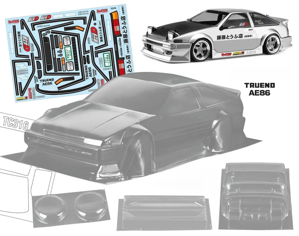 Scale 1/10 AE86 Trueno Lexan body sets fit RC Drift Chassis 255mm-260mm Wheelbase Tamiya TT01 TT02 Kyosho fazer mk2 Yokomo mst