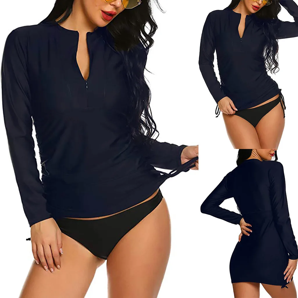 Swimwear For Women Surf Tops Sleeve Women'S Sun Guard Swim Rash Shirt Long Swimwears Tankinis Set купальник жіночий 2024