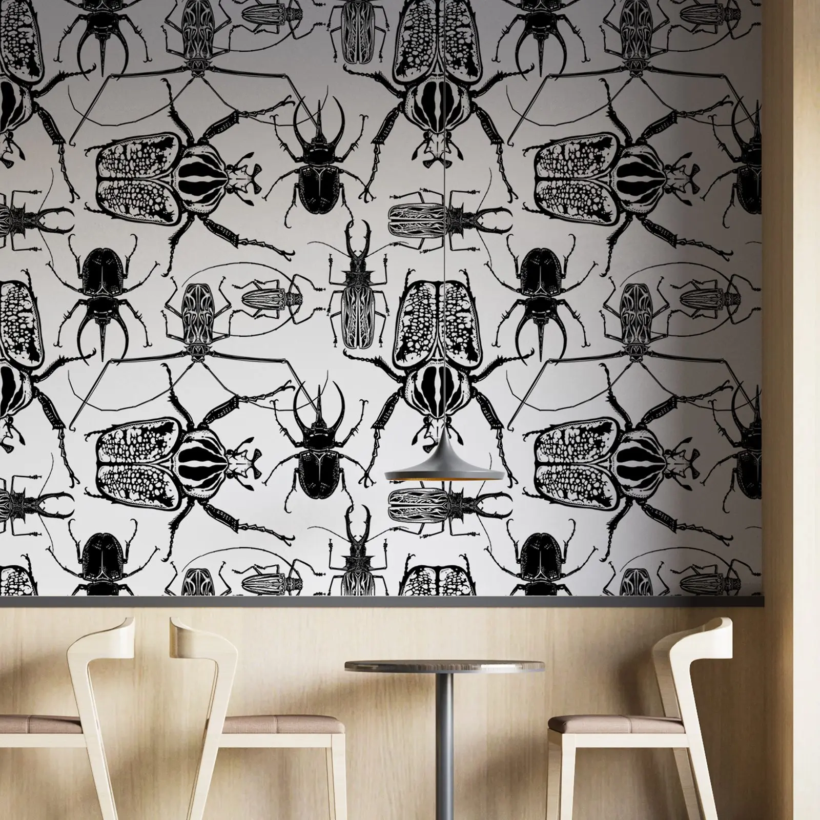 Insect Wallpaper Peel and Stick,Beetle Wall Mural For Home Decorations Accent Wall Decor,Black and White Animal Wall Mural Roll