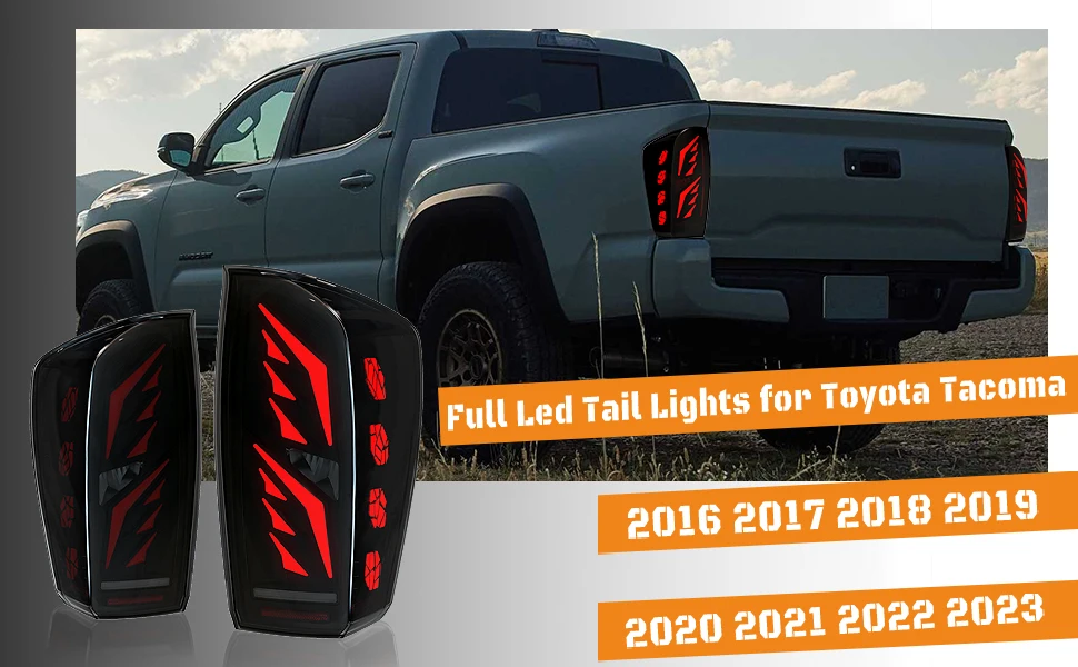 LED Tail Lights for Toyota Tacoma 2016 2017 2018 2019 2020 2021 2022 2023 Startup Animation Taillight Dynamic Turn Signal Lights Brake Reverse Light Smoked Sequential Full LED Rear Lamp Assembly