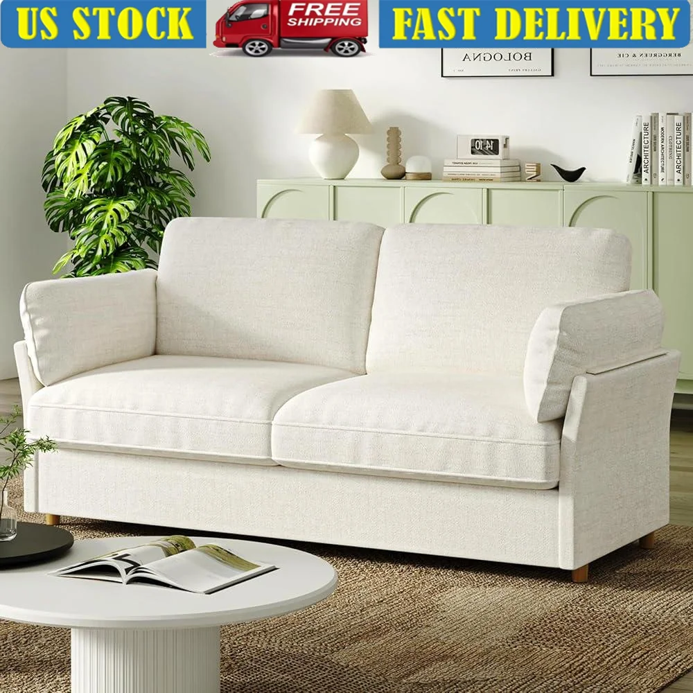 Modern Loveseat Sofa Deep Seat Comfy Couch Tool Free Assembly Breathable Fabric Sturdy Wood Frame 800lbs Capacity Living Room