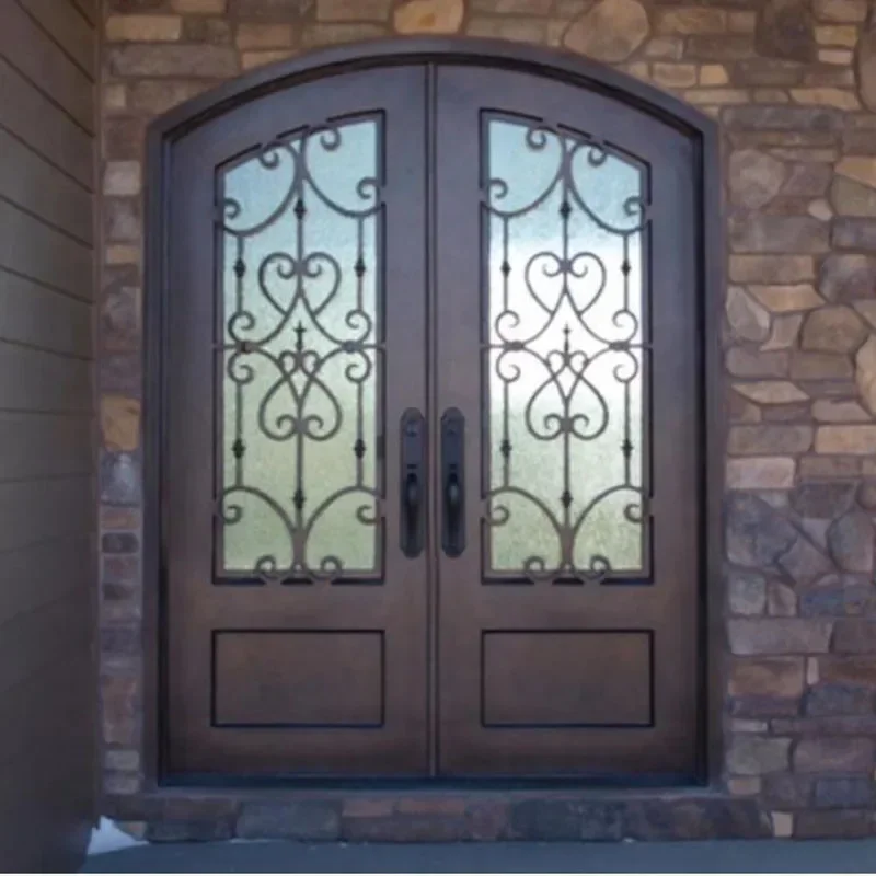 Luxury Arch double open galvanized wrought iron door high security entrance main designs doors