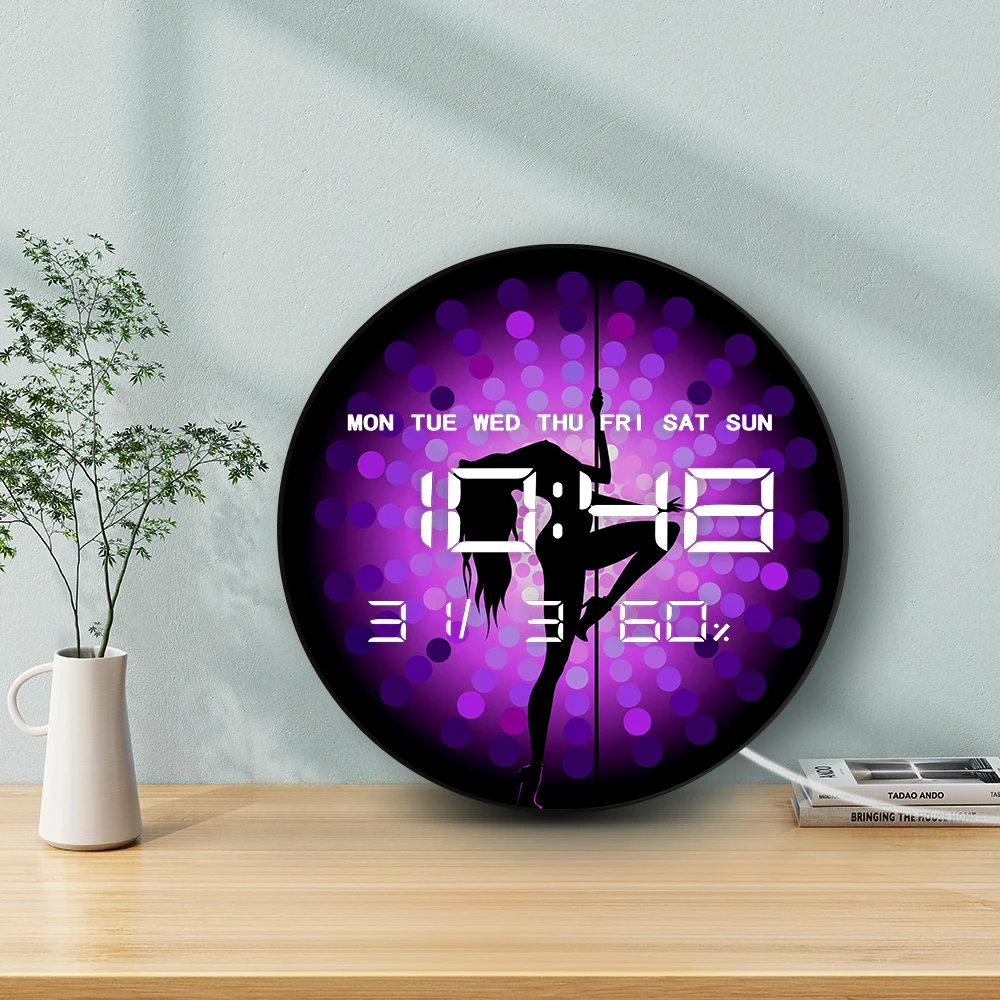 القطب الرقص فتاة LED ساعة حائط رقمية للرقص استوديو سرقة أنبوب راقصة صورة ظلية ساعة رقمية كهربائية استخدام الحائط والمكتب