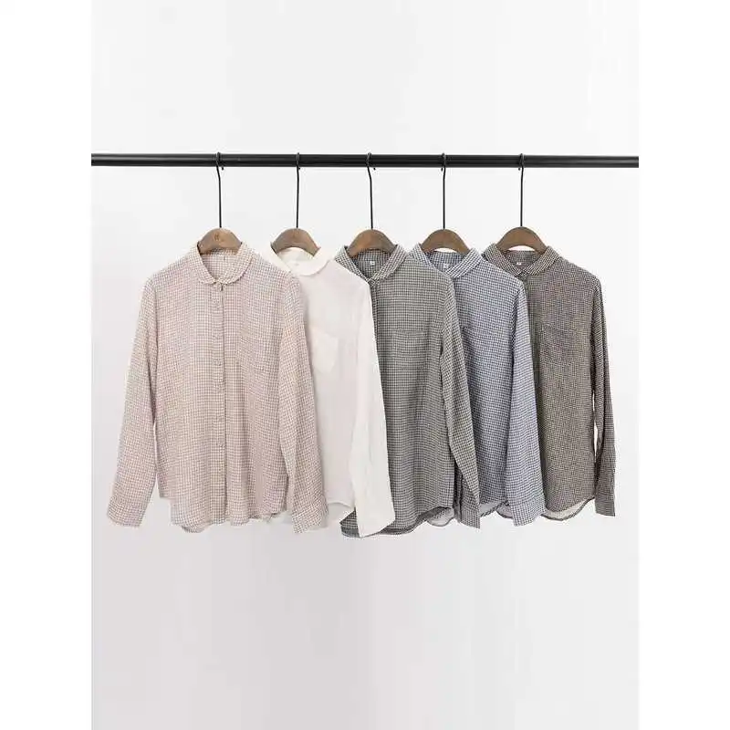 

Suding Casual White irt All-Matching Yarn-Dyed Pure Co Women's Commute Sle Long Sve round Ne Thin Polypropylene