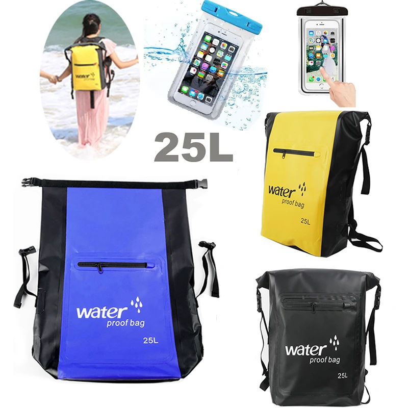 

25L Outdoor Waterproof Dry Bag Swimming Backpack Rucksack Pack With Phone Pouch For Beach Hiking Boating Sports Backpacking