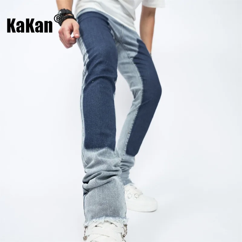 Kakan - New European and American Color Block Jeans for Men, Elastic Loose Men's Pants Straight Fit Long Jeans K9-2311