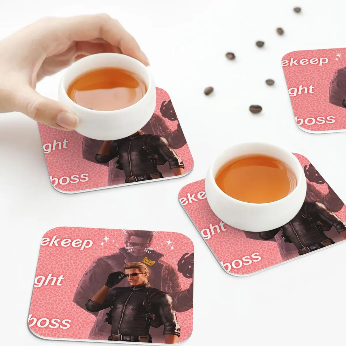 

Wesker Gaslight Gatekeep Girlboss Coasters Kitchen Placemats Insulation Cup Coffee Mats For Decor Home Tableware Pads Set of 4