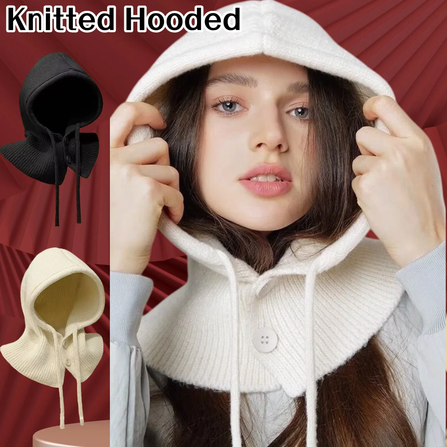 Winter Balaclava Hüte Frauen Koreanischen Stil Outdoor Wärmer Kordelzug Hüte Gestrickte Mit Kapuze Caps einteiliges Neck Kragen Beanies Kappe