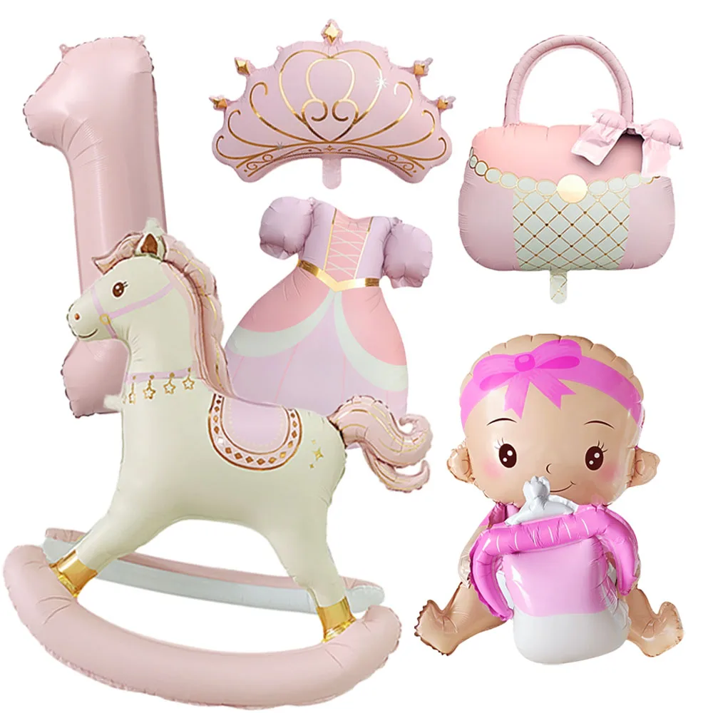 6 ballons en aluminium roses pour bébé fille avec motif jupe et chiffre, pour décorations de fête prénatale, fournitures de ballons à l'hélium