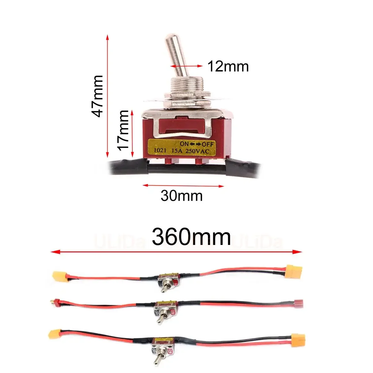 Interruttore ad alto carico di grande corrente XT60 90 T-Plug Power ON-OFF Toggle 14AWG eBike RC