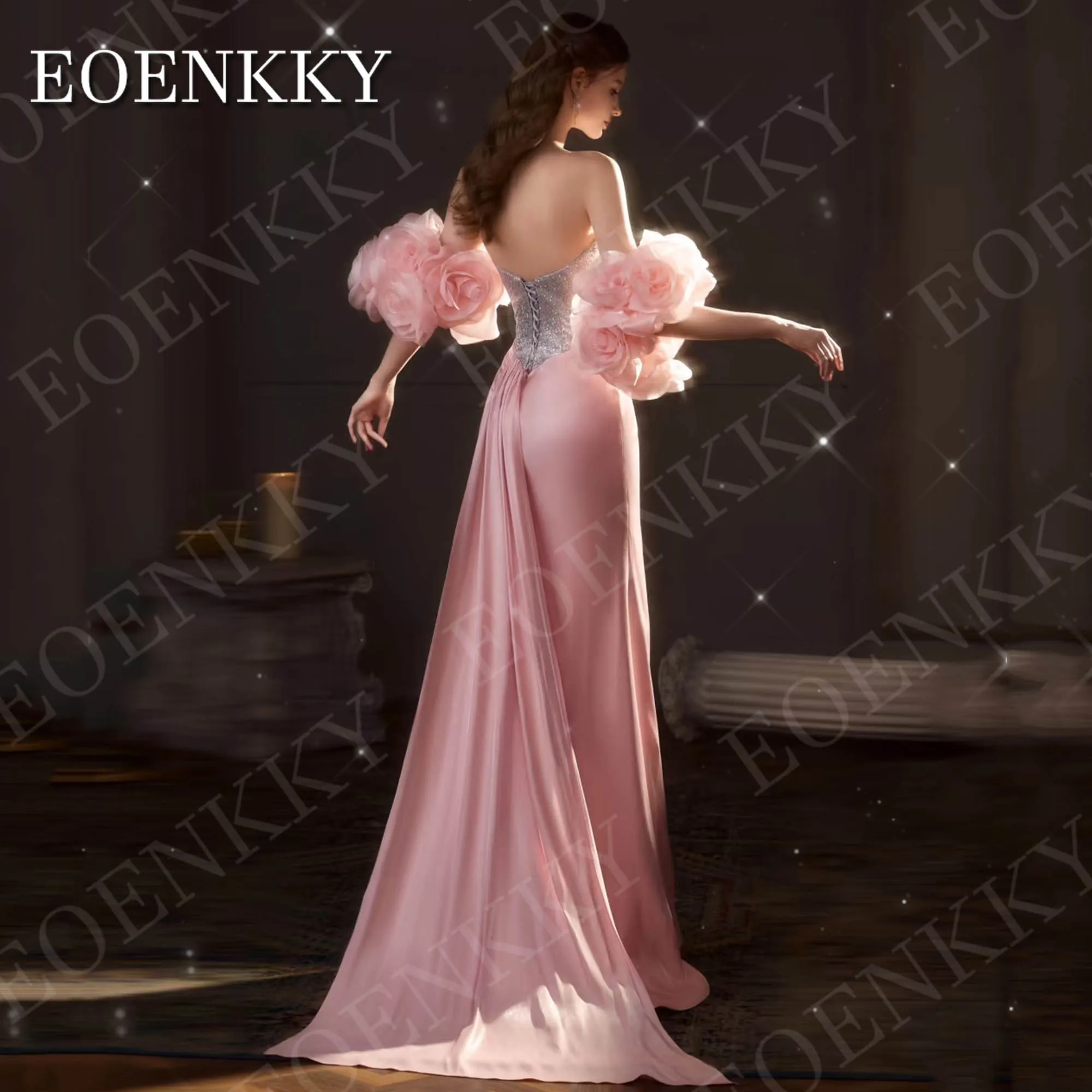 فستان سهرة بحورية البحر سباركلي من EOENKKY أنيق بدون حمالات مطرز بالترتر من الساتان فساتين مأدبة ثلاثية الأبعاد مزهّرة بدون أكتاف مخصصة فستان ليلة حورة البحر الرائعة أنيقة بائكة بلا حزمة الخرز فساتين مأدبة الساتين 3D ز