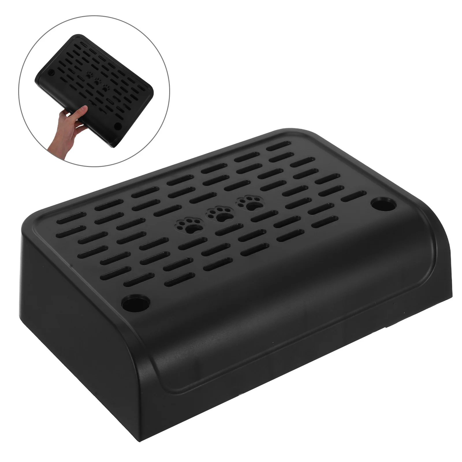 

Black Plastic Cat Litter Ramp Elevated Litter Stool for Small Elderly Cats Easy Clean Portable Filter Function