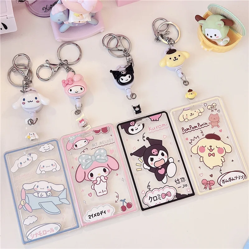 

Sanrio Card Set Transparent Cute Cartoon Student Retractable Document Set Bus Cards Travel Storage Kawaii Card Bag Girls Gift