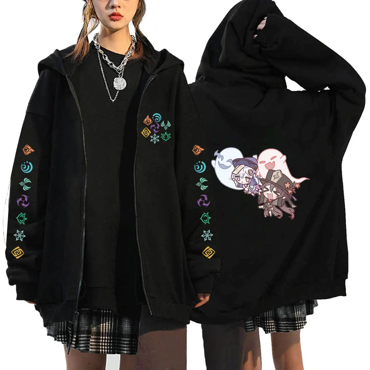 Genshin Impact Hoodies Kaedehara Kazuha Hu Tao Cartoon Graphic Zipper Hoodies Jacket Women Men Autumn Oversized Sweatshirt Coat