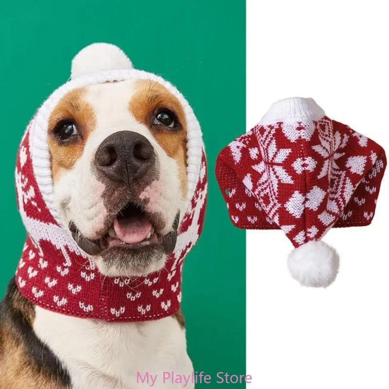 Christmas Knitted Dog Hats Funny Crochet Dog Accessories Winter Warm Pet Hat Neck and Ear Warmers