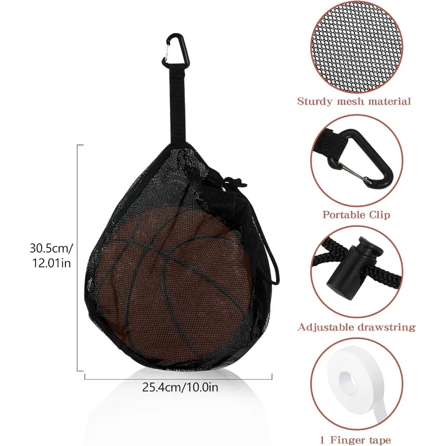 Сумка для одного мяча из 2 предметов с аксессуарами. Сетчатая сумка для переноски с регулируемым шнурком и зажимом. Спортивная сумка для баскетбола, волейбола.