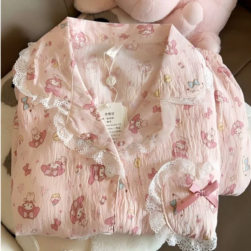 

Ночная одежда Sanrio My Melody для женщин, летние пижамы, шорты, пижамы с короткими рукавами, пижамы с героями мультфильмов Kawaii, домашняя одежда, подарки