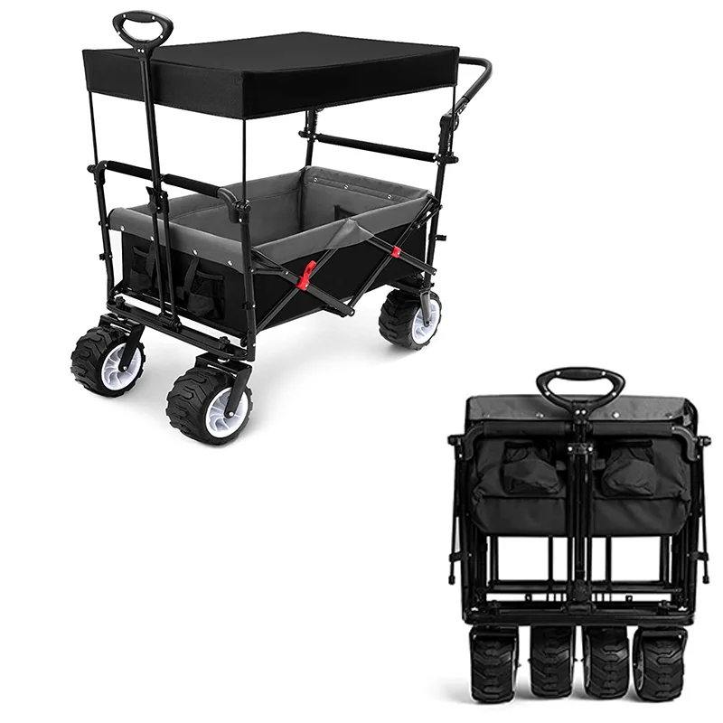 Customized Trolley Waterproof Canopy Wagon Carts Folding Outdoor Garden Wagons Stroller for Camping Picnic