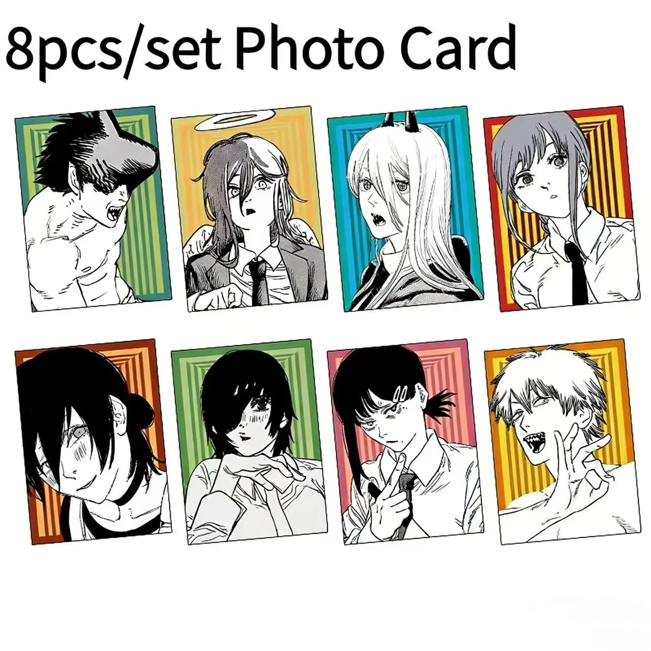 8pcs/9pcs Anime Photo Cards Reze Makima Denji Small Card Postcard Bookmark Cosplay Ornament Props Collection Gift for Fans