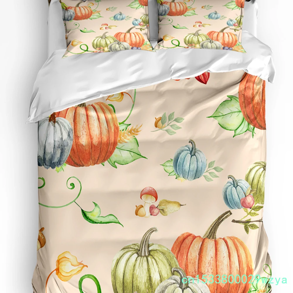 Home Textiles Bedding - パンプキン・サンクスギビング・メープルリーフ・オータム 3点寝具セット ダブルベッド用 ホームテキスタイル 掛け布団カバー キルトカバー