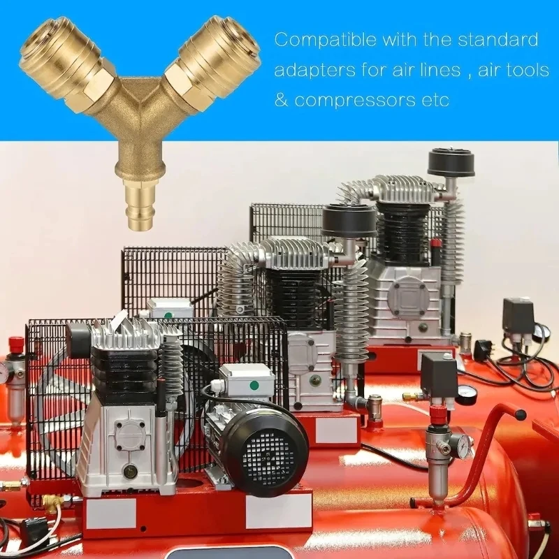 Upgraded Compressed Air Distributor 2-Way with 2 Couplings NW7.2 1/4-Inch AG Air Hoses Quick Coupling Distributor Brass