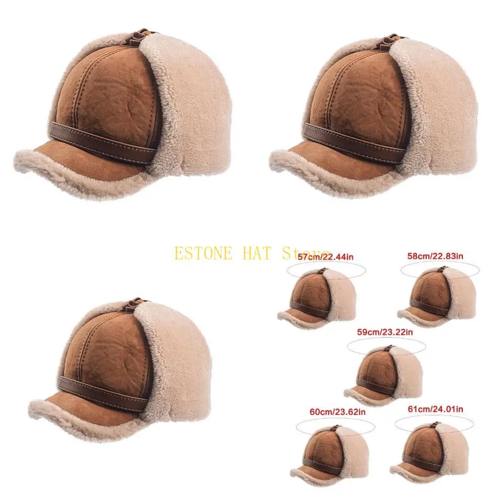 49MF Men Women Sheepskin Wool Hat Cold Weather Hiking Hat Warm Cycling Skiing Hat