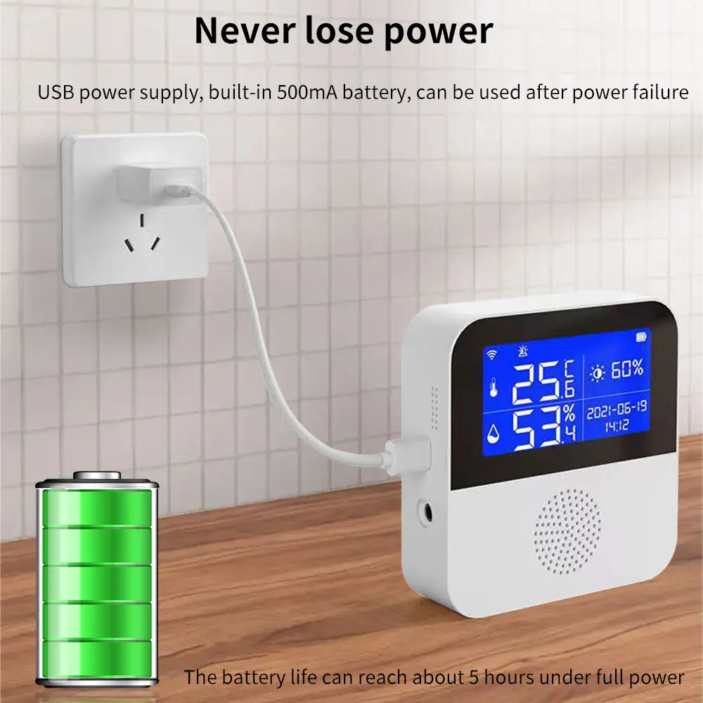 TISHRIC WiFi intelligence Temperature and humidity meter USB power supply Speaker LCD display Support Tuya Smart Life App