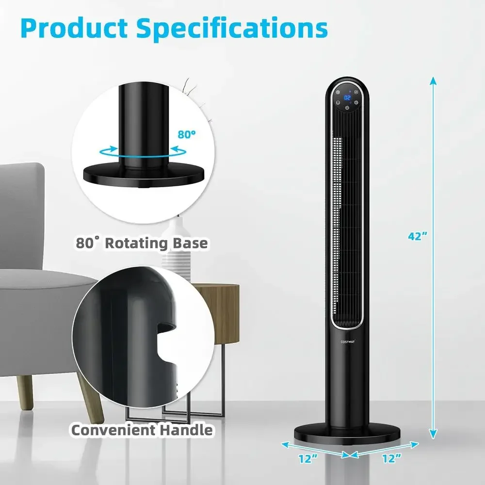 42 Inch 80 Degree Tower Fan With Smart Display Panel And Remote Control-Black