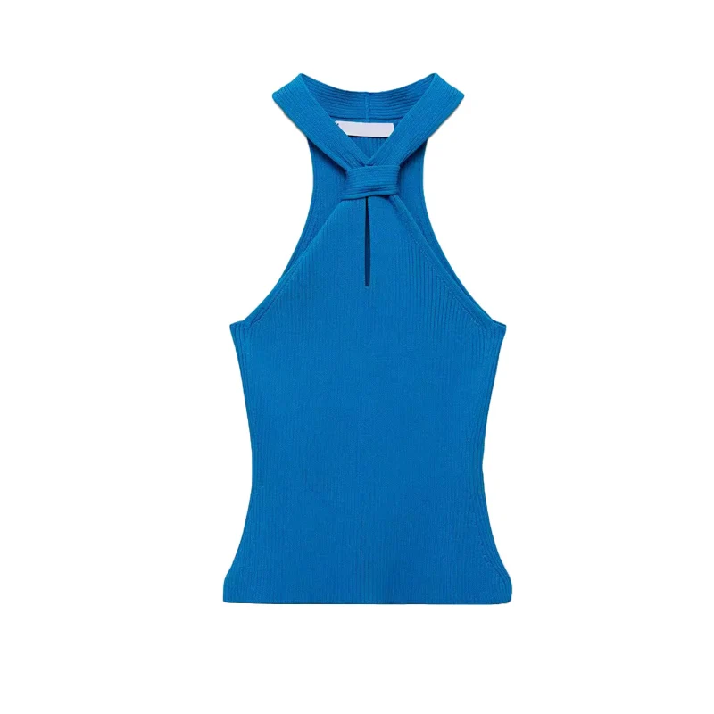 تصميم نسائي صيفي جديد بسيط متعدد الاستخدامات Ne معلق Svel ort Top تصميم أصلي غير متماثل بقصة ضيقة من ألياف البوليستر #5