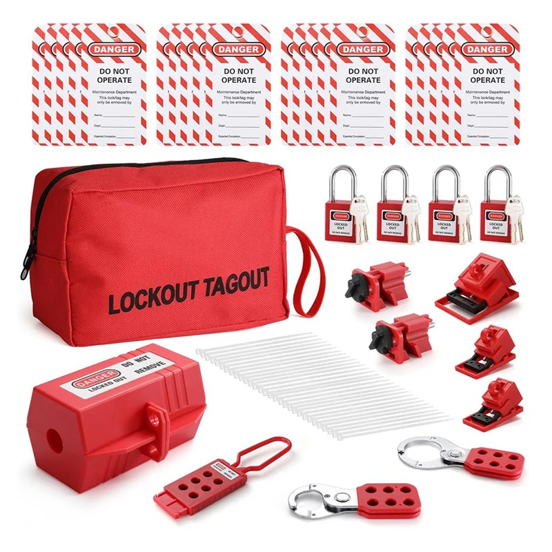 

Electrical Lockout Tagout Kit, Hasps Set, Clamp On And Universal Multipole Circuit Breaker Lockouts, Lotolockout Tags