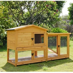 178*56*95cm Wooden Chicken Coop Large Outdoor Hutch with Nest Box for Chicken Rabbit Hutch Pet Cages with Casters Fence Trays