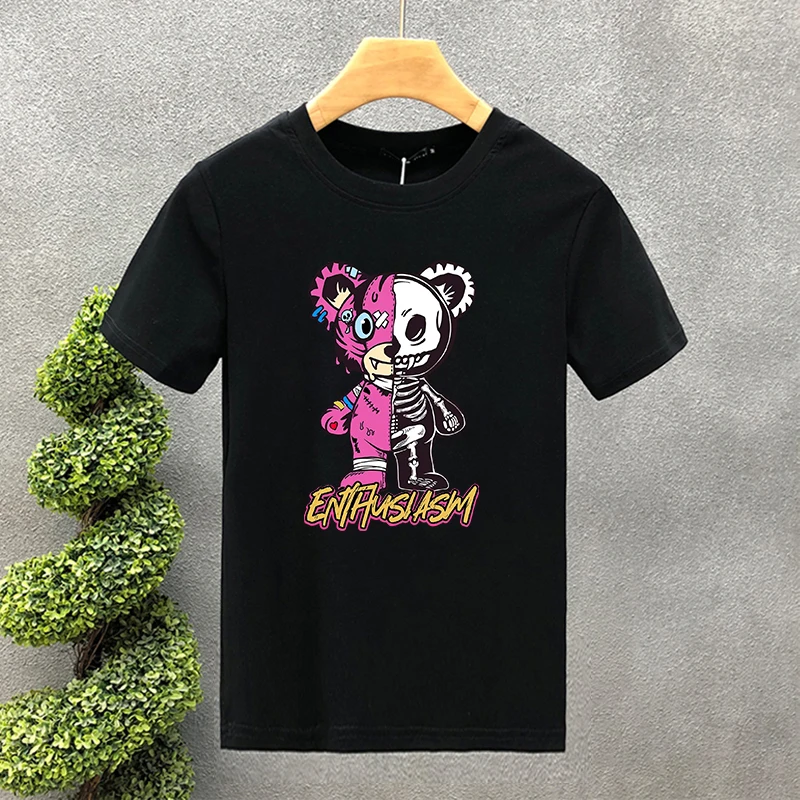 Luxury Brand Robot Bear 100% Cotton High Quality Print Couple Tees Summer Harajuku For Men/Women Short Sleeve T-shirt Asian Size