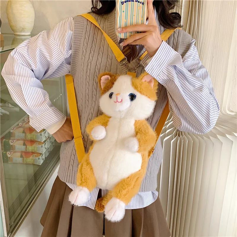 NEW 36cm Cat Doll PlushBackpack Stuffed  Yellow colors Stripe Home Decor Gift For Children For Birthday Gift bag