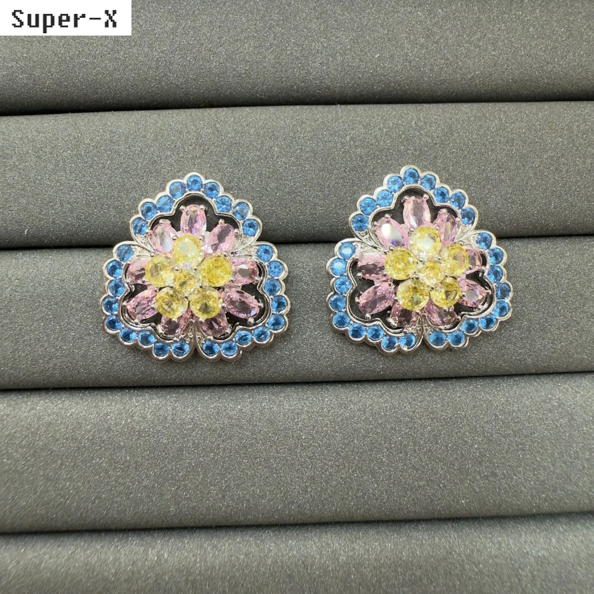 women stud earrings triangle shape cute jewelry flower earrings blue pink green red sweet jewelry gift