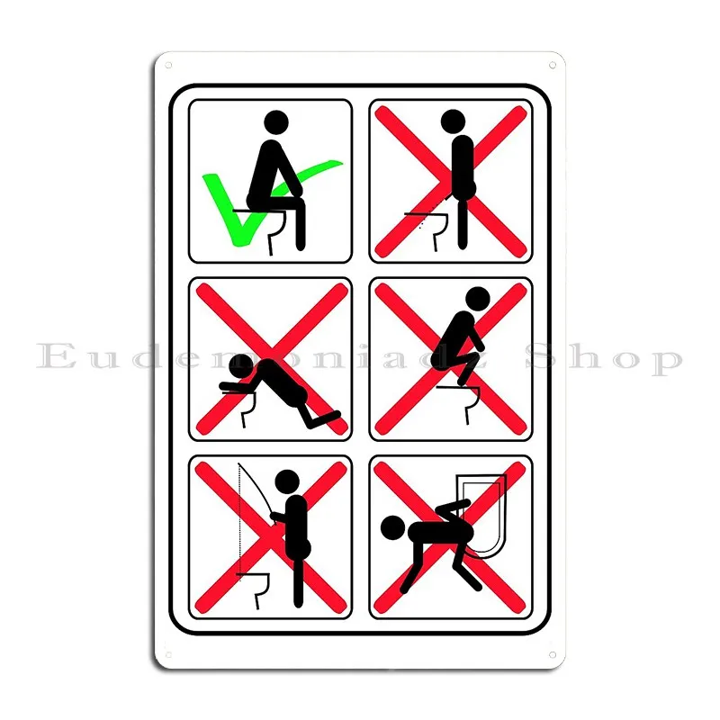 Funny Toilet Instructions Metal Sign Plaques Club Iron Decoration Rusty Tin Sign Poster